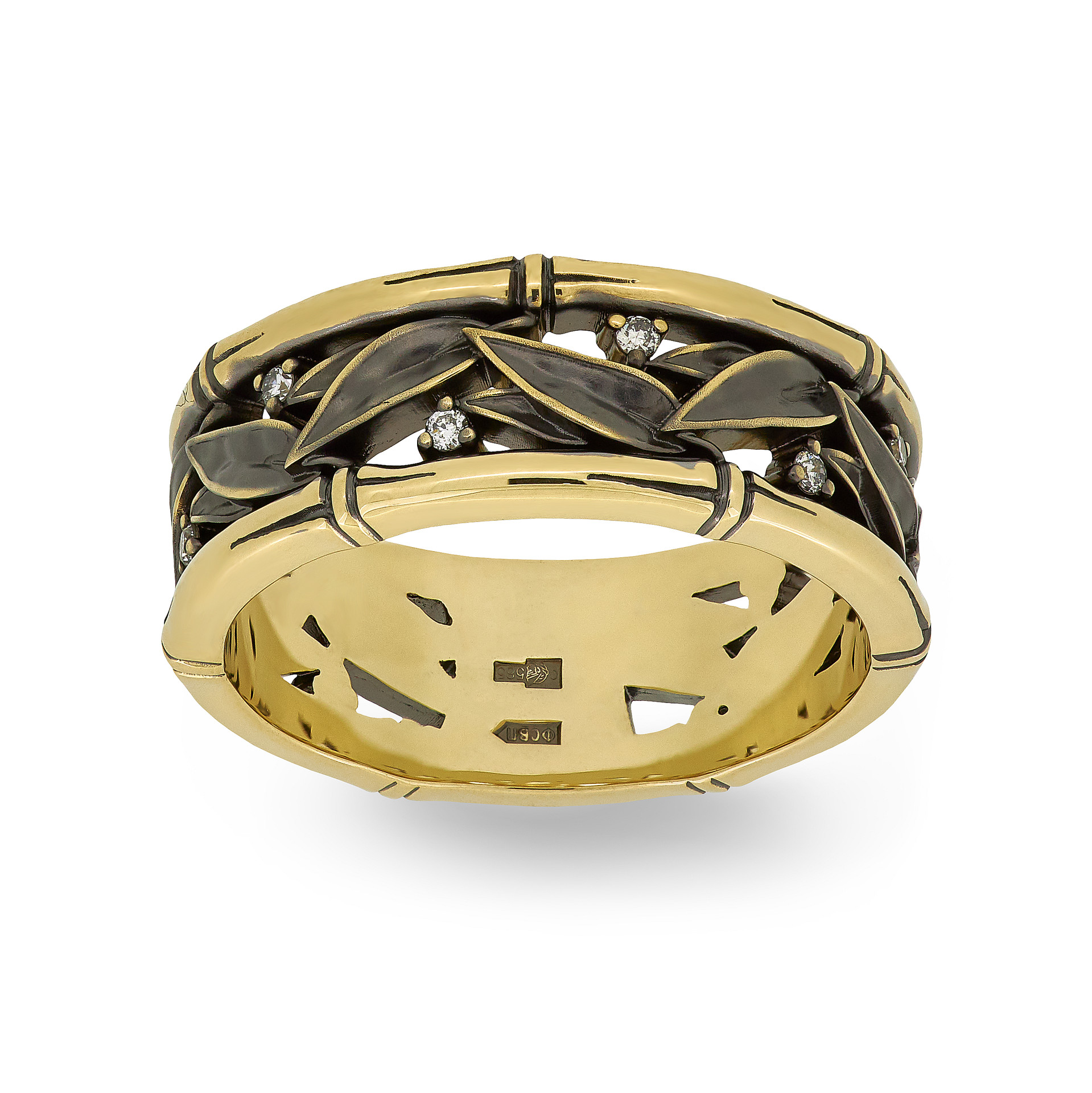 Ring collection Bamboo, Vladimir Pichugov, Diamonds, 14K Yellow Gold